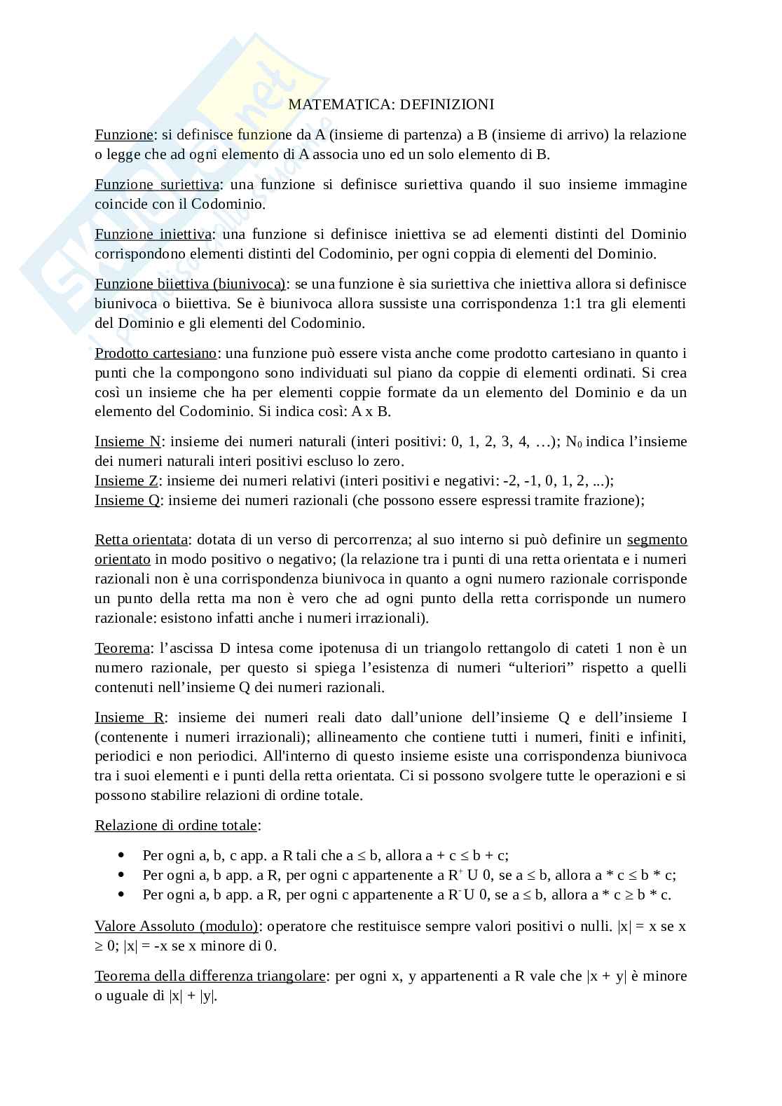Definizioni Matematica generale Pag. 1