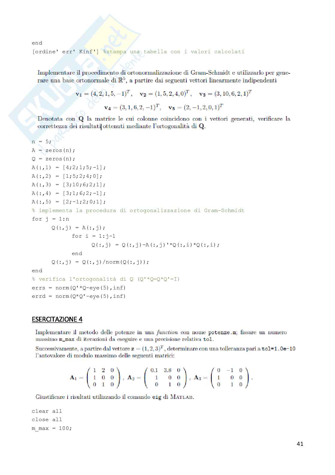 Calcolo numerico - Appunti con tutte le esercitazioni svolte Pag. 41