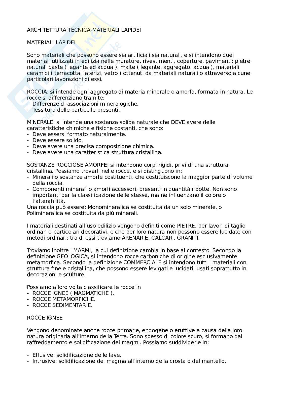 Appunti di Architettura tecnica - Introduzione dei materiali lapidei  Pag. 1