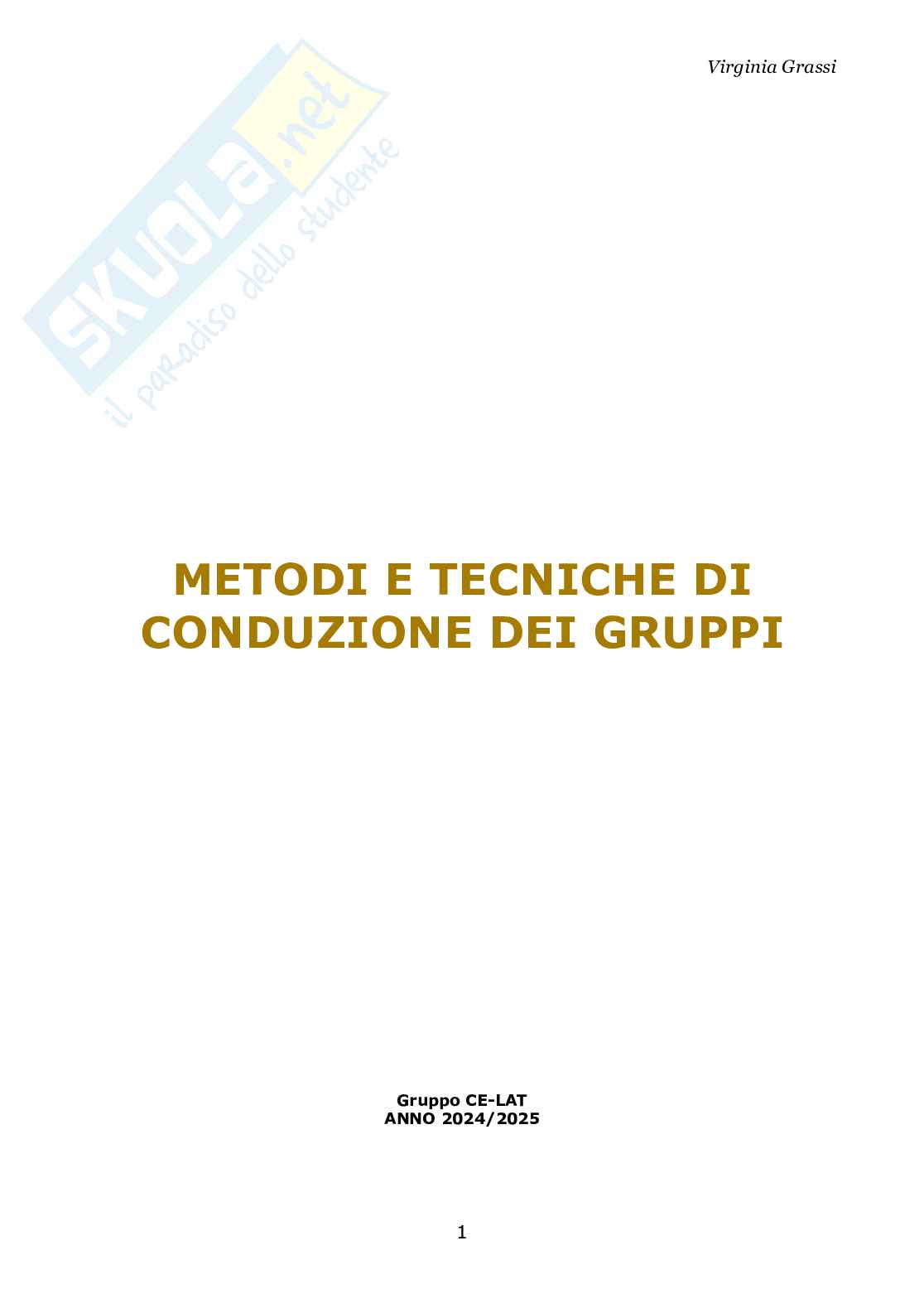 Metodi e tecniche di conduzione dei gruppi Pag. 1