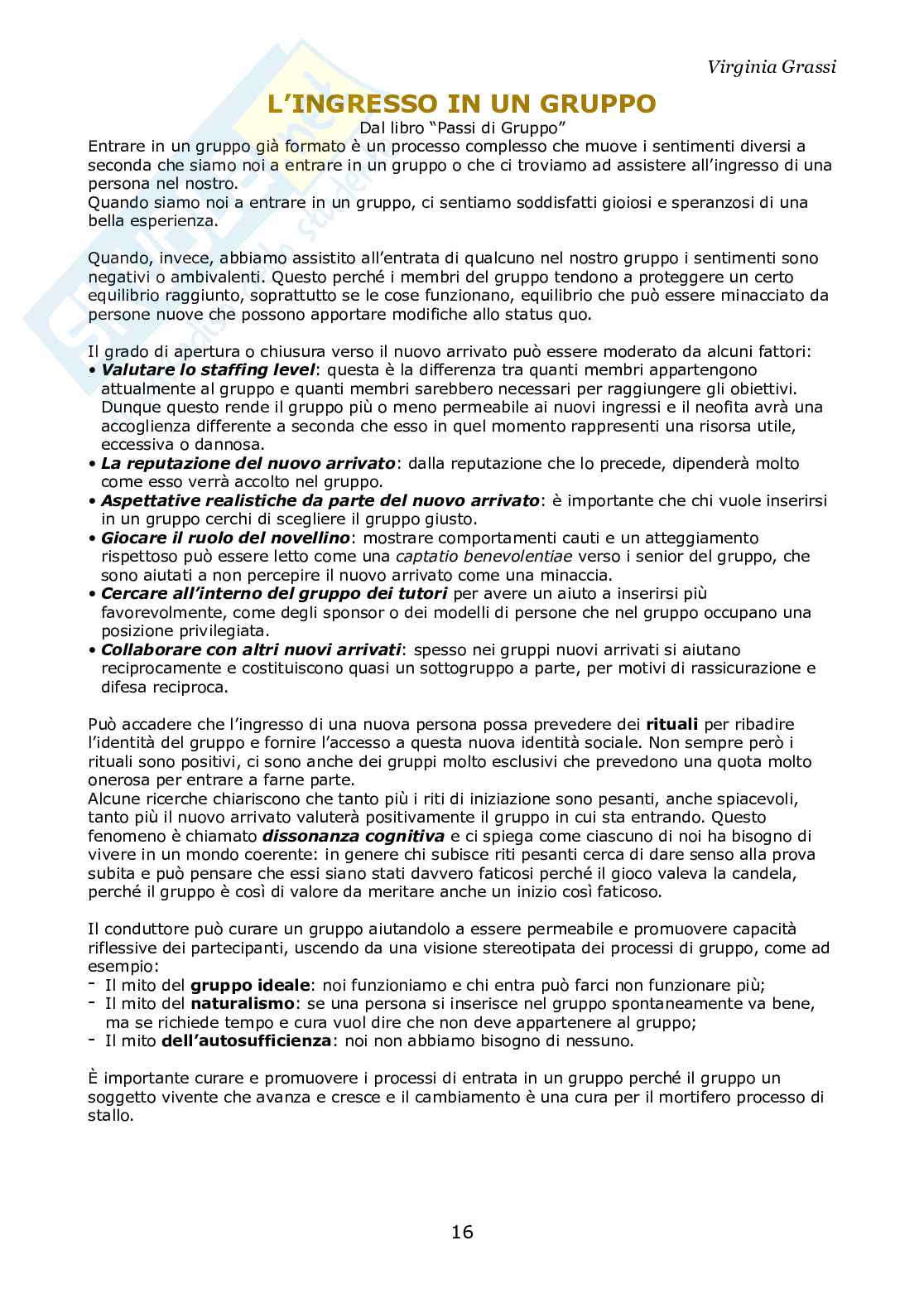 Metodi e tecniche di conduzione dei gruppi Pag. 16