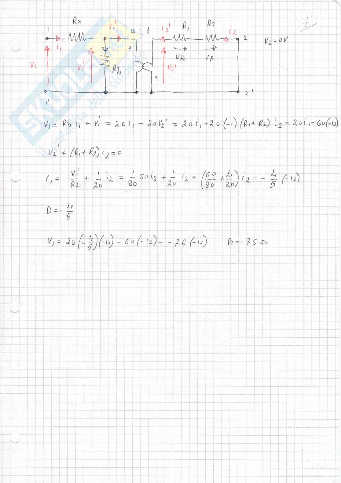 Esercizi svolti di Elettrotecnica sui doppi bipoli in regime stazionario - Parte 2 Pag. 11