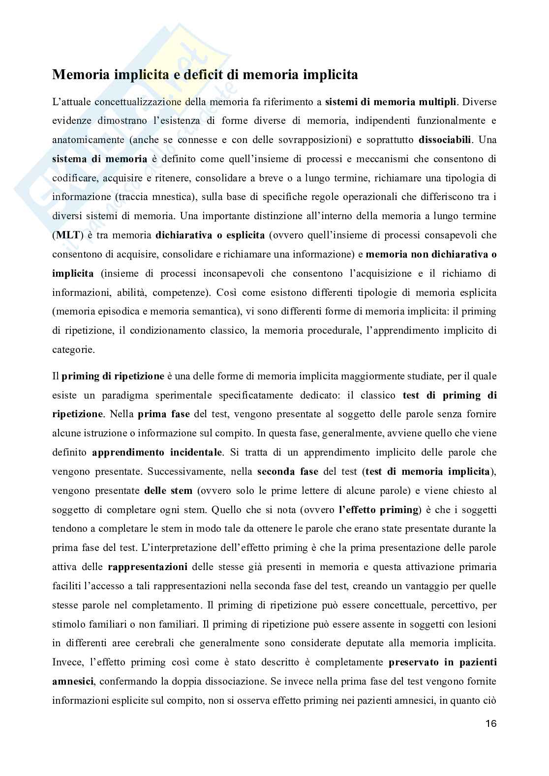 Riassunto esame Neuropsicologia, Prof. Doricchi Fabrizio, libro consigliato Manuale di neuropsicologia, Pizzamiglio Pag. 16