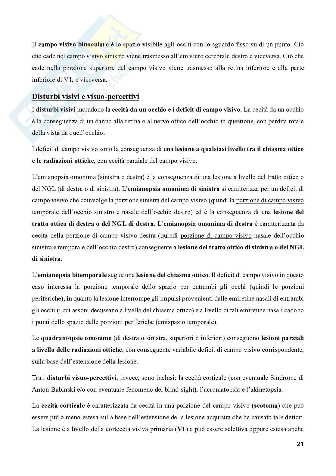 Riassunto esame Neuropsicologia, Prof. Doricchi Fabrizio, libro consigliato Manuale di neuropsicologia, Pizzamiglio Pag. 21