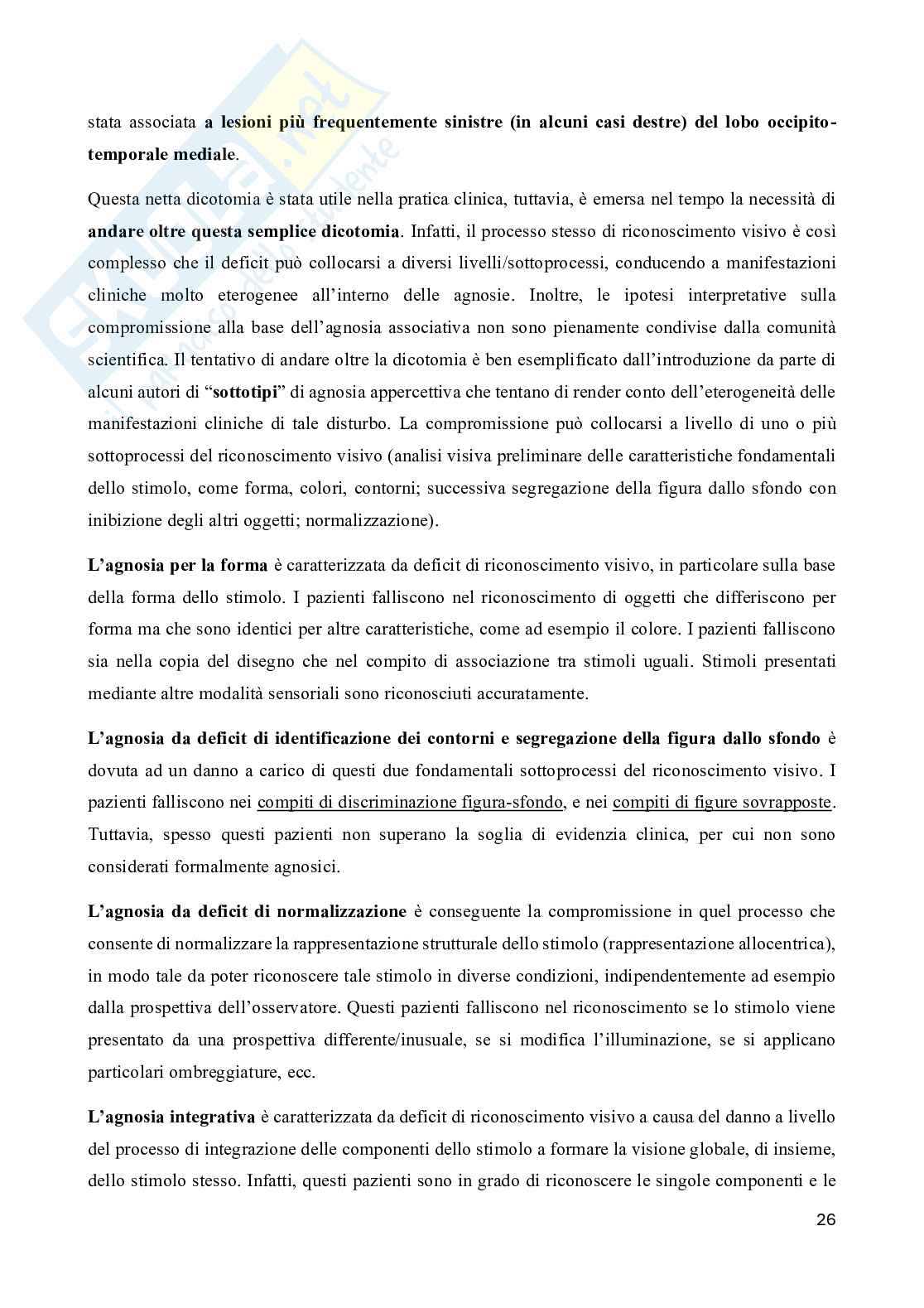 Riassunto esame Neuropsicologia, Prof. Doricchi Fabrizio, libro consigliato Manuale di neuropsicologia, Pizzamiglio Pag. 26