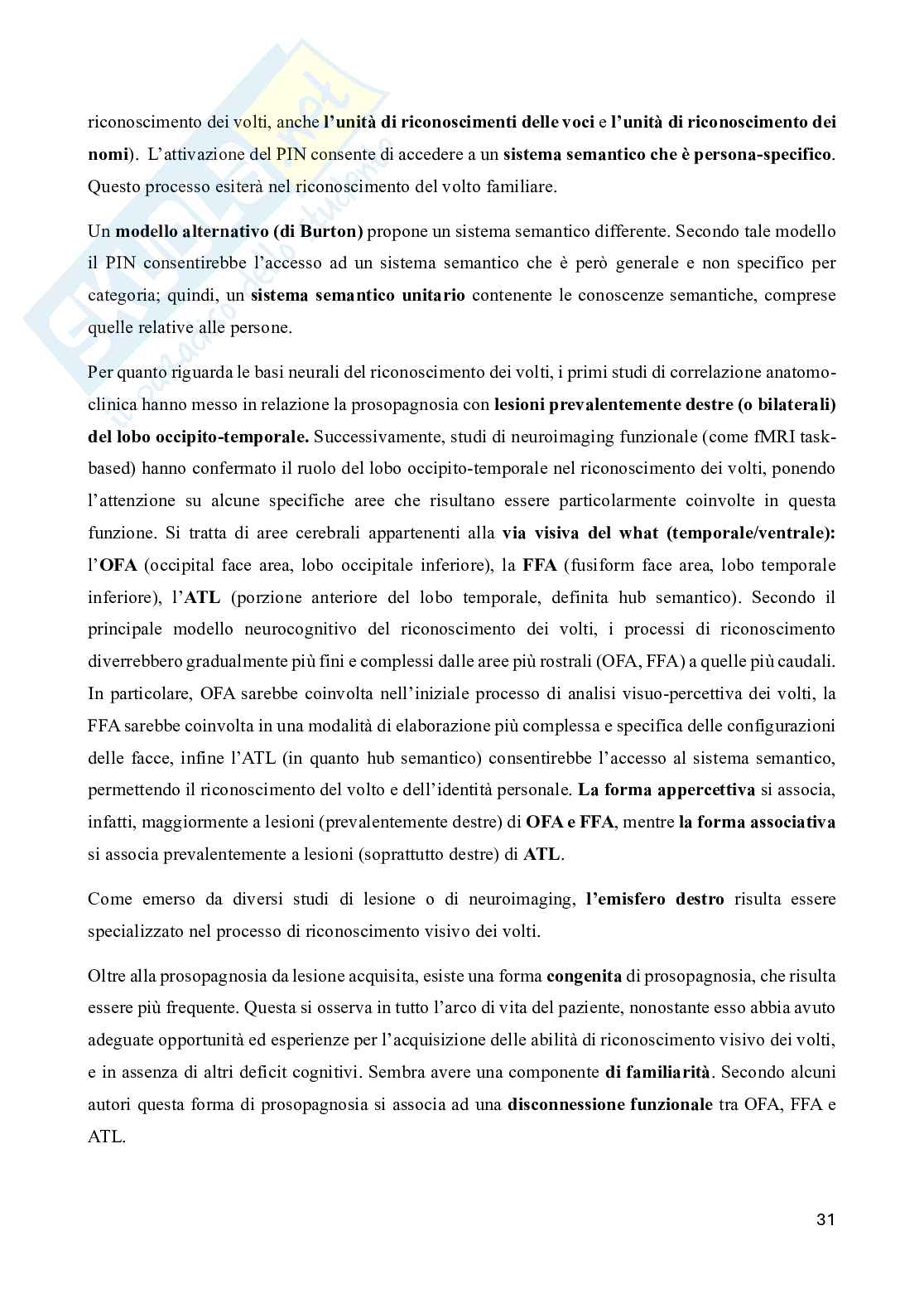 Riassunto esame Neuropsicologia, Prof. Doricchi Fabrizio, libro consigliato Manuale di neuropsicologia, Pizzamiglio Pag. 31
