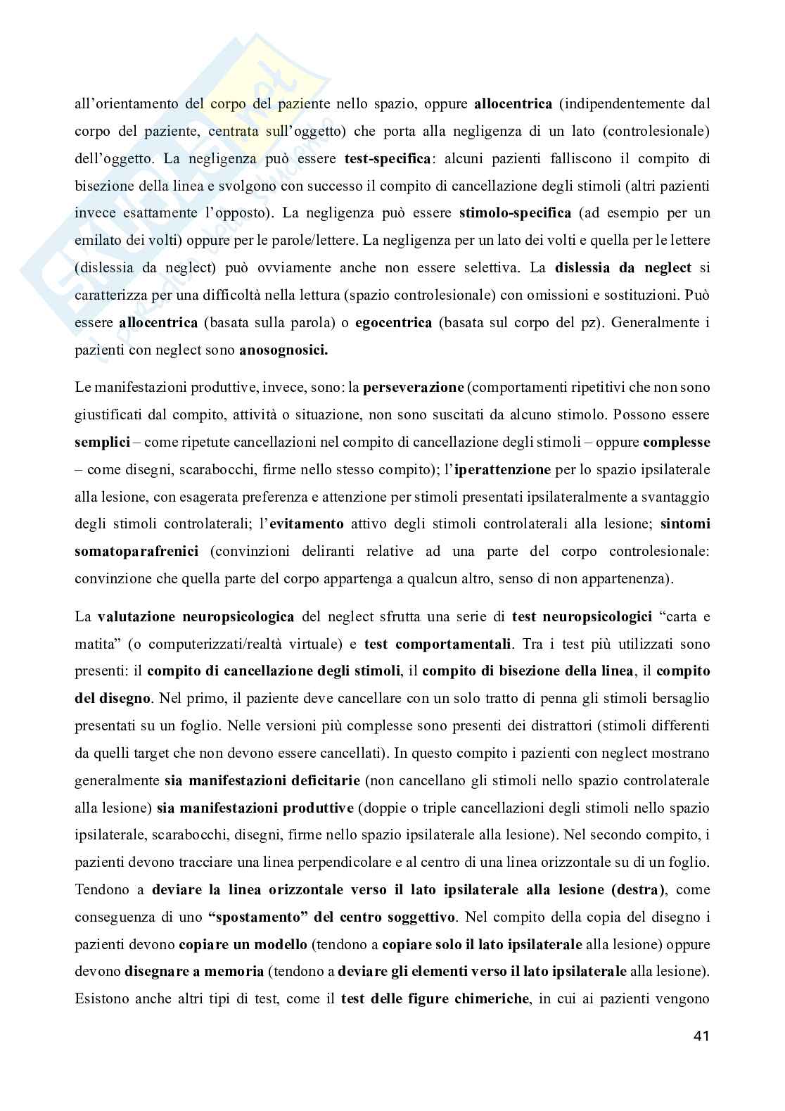 Riassunto esame Neuropsicologia, Prof. Doricchi Fabrizio, libro consigliato Manuale di neuropsicologia, Pizzamiglio Pag. 41