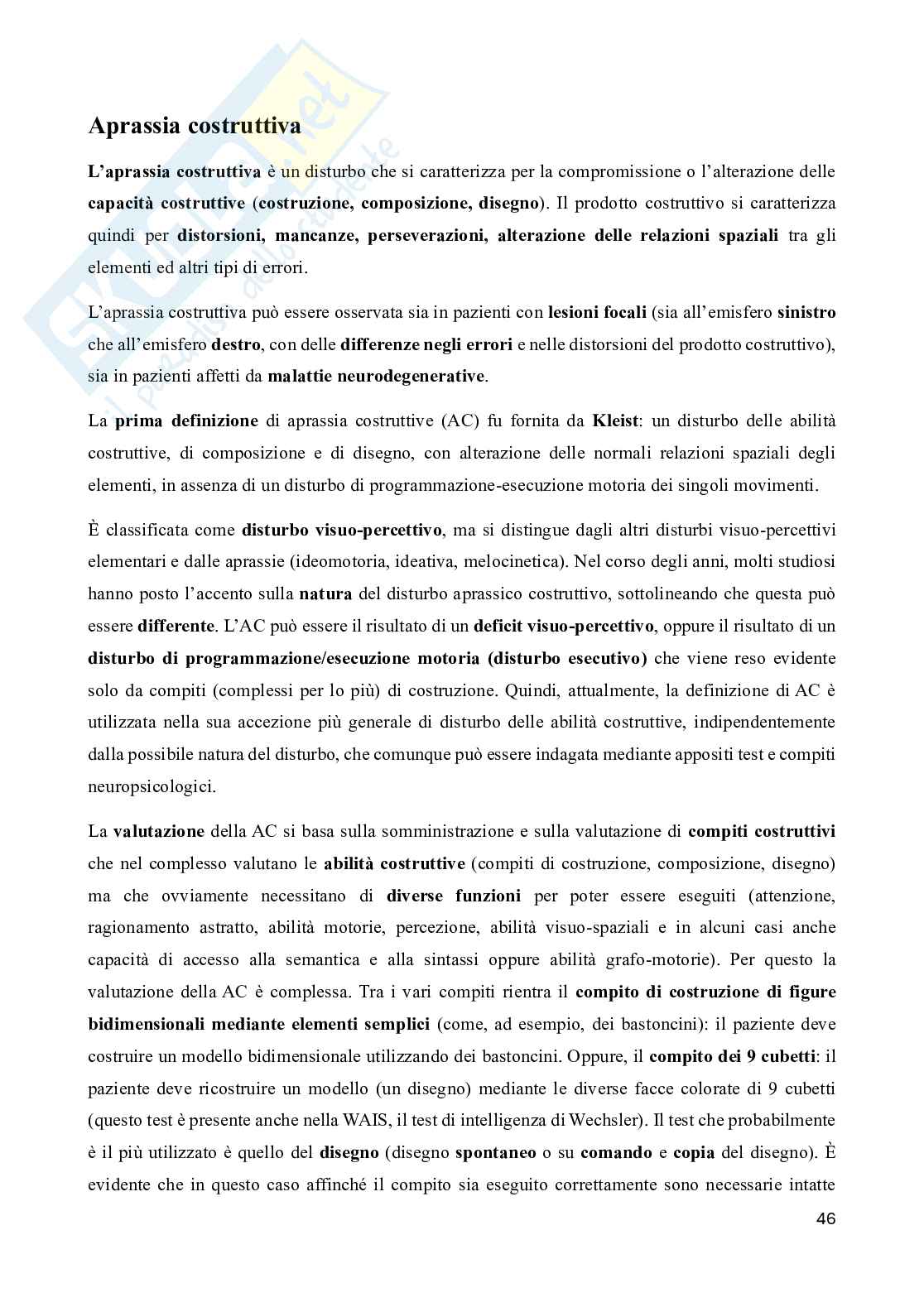 Riassunto esame Neuropsicologia, Prof. Doricchi Fabrizio, libro consigliato Manuale di neuropsicologia, Pizzamiglio Pag. 46