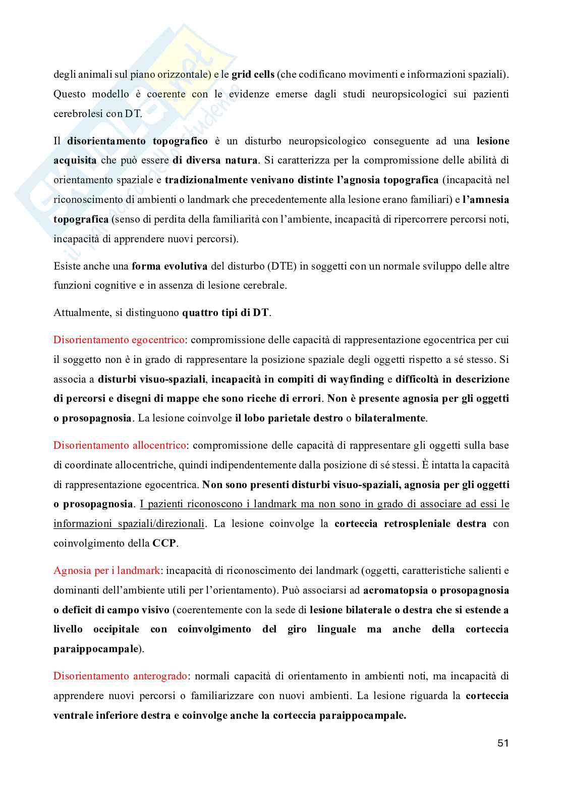 Riassunto esame Neuropsicologia, Prof. Doricchi Fabrizio, libro consigliato Manuale di neuropsicologia, Pizzamiglio Pag. 51