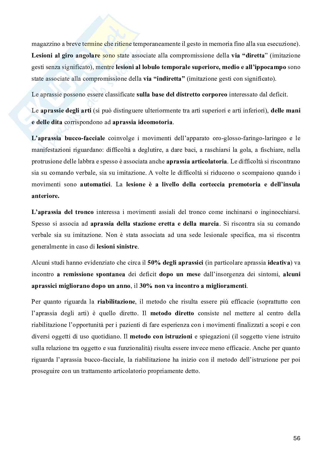 Riassunto esame Neuropsicologia, Prof. Doricchi Fabrizio, libro consigliato Manuale di neuropsicologia, Pizzamiglio Pag. 56