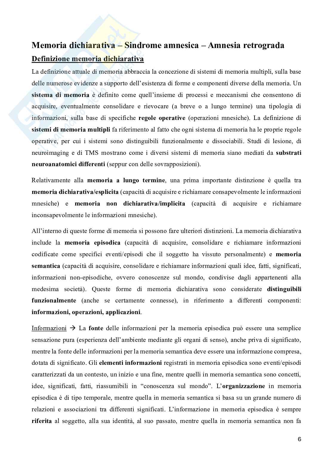 Riassunto esame Neuropsicologia, Prof. Doricchi Fabrizio, libro consigliato Manuale di neuropsicologia, Pizzamiglio Pag. 6