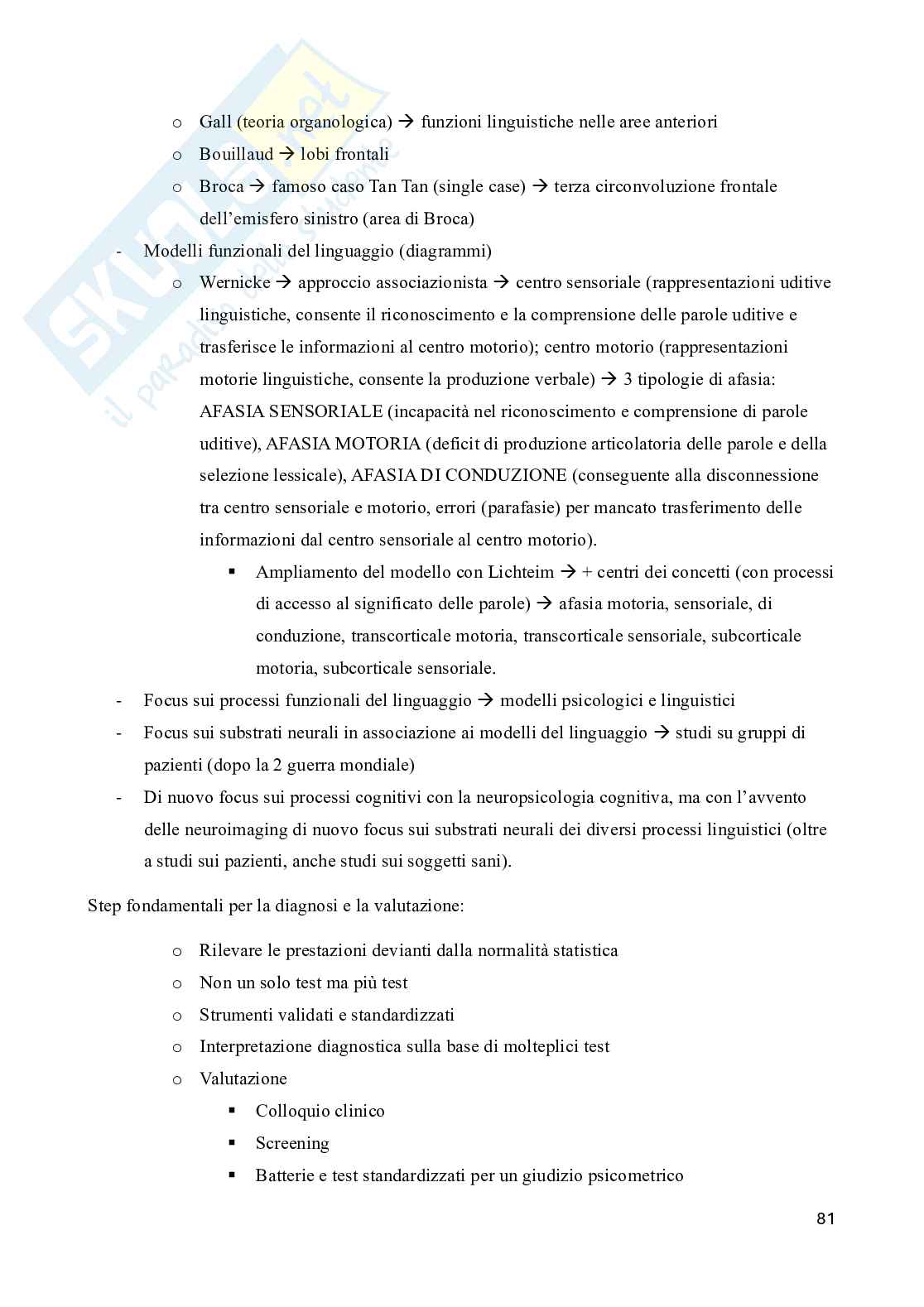 Riassunto esame Neuropsicologia, Prof. Doricchi Fabrizio, libro consigliato Manuale di neuropsicologia, Pizzamiglio Pag. 81