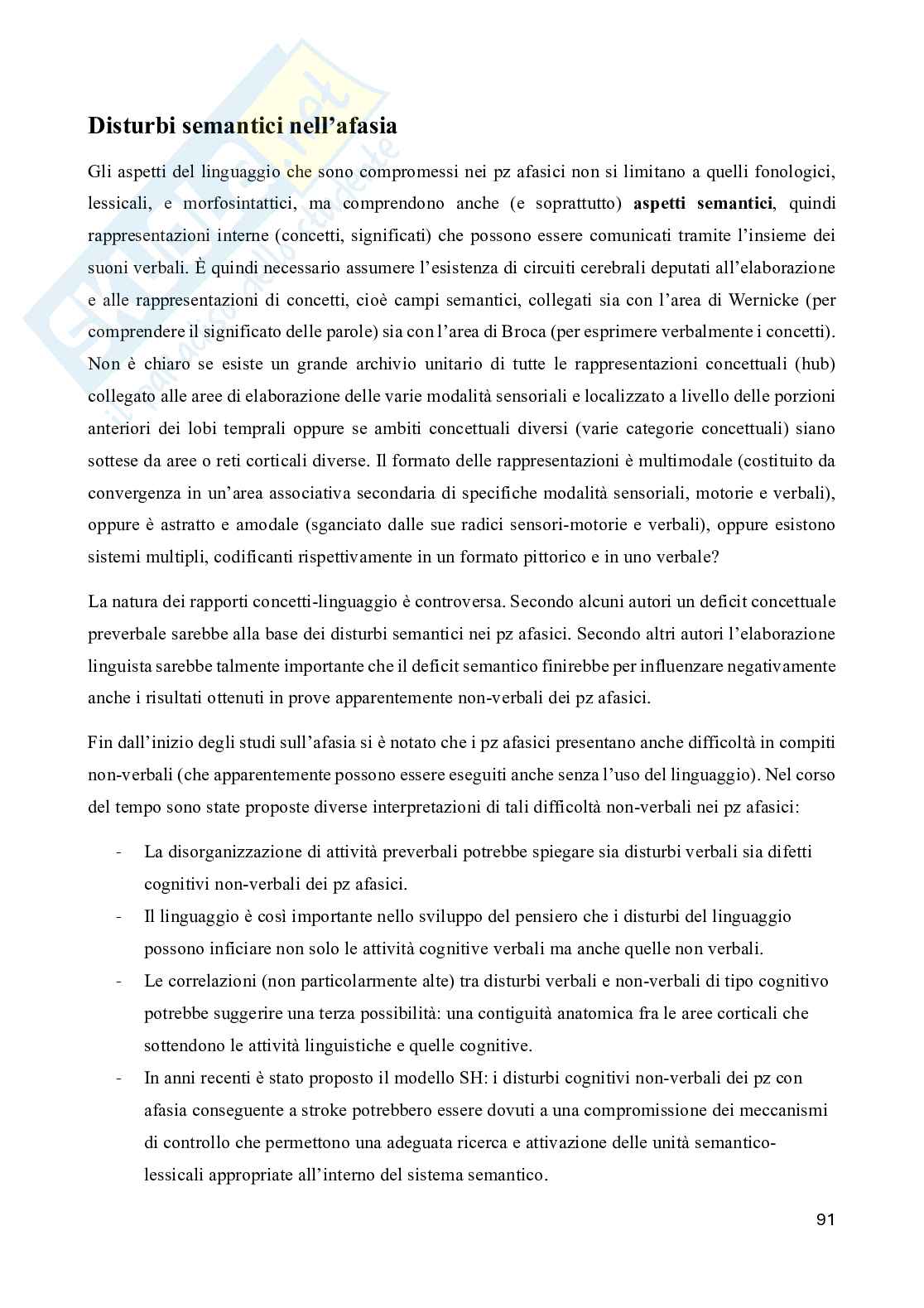 Riassunto esame Neuropsicologia, Prof. Doricchi Fabrizio, libro consigliato Manuale di neuropsicologia, Pizzamiglio Pag. 91