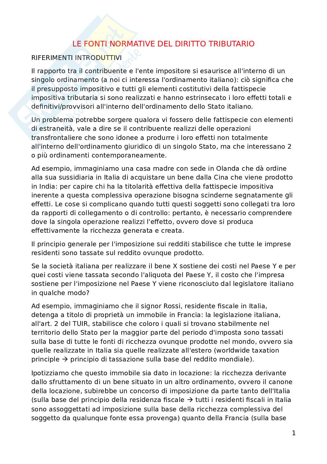 Appunti di Diritto tributario avanzato (3 crediti) Pag. 1