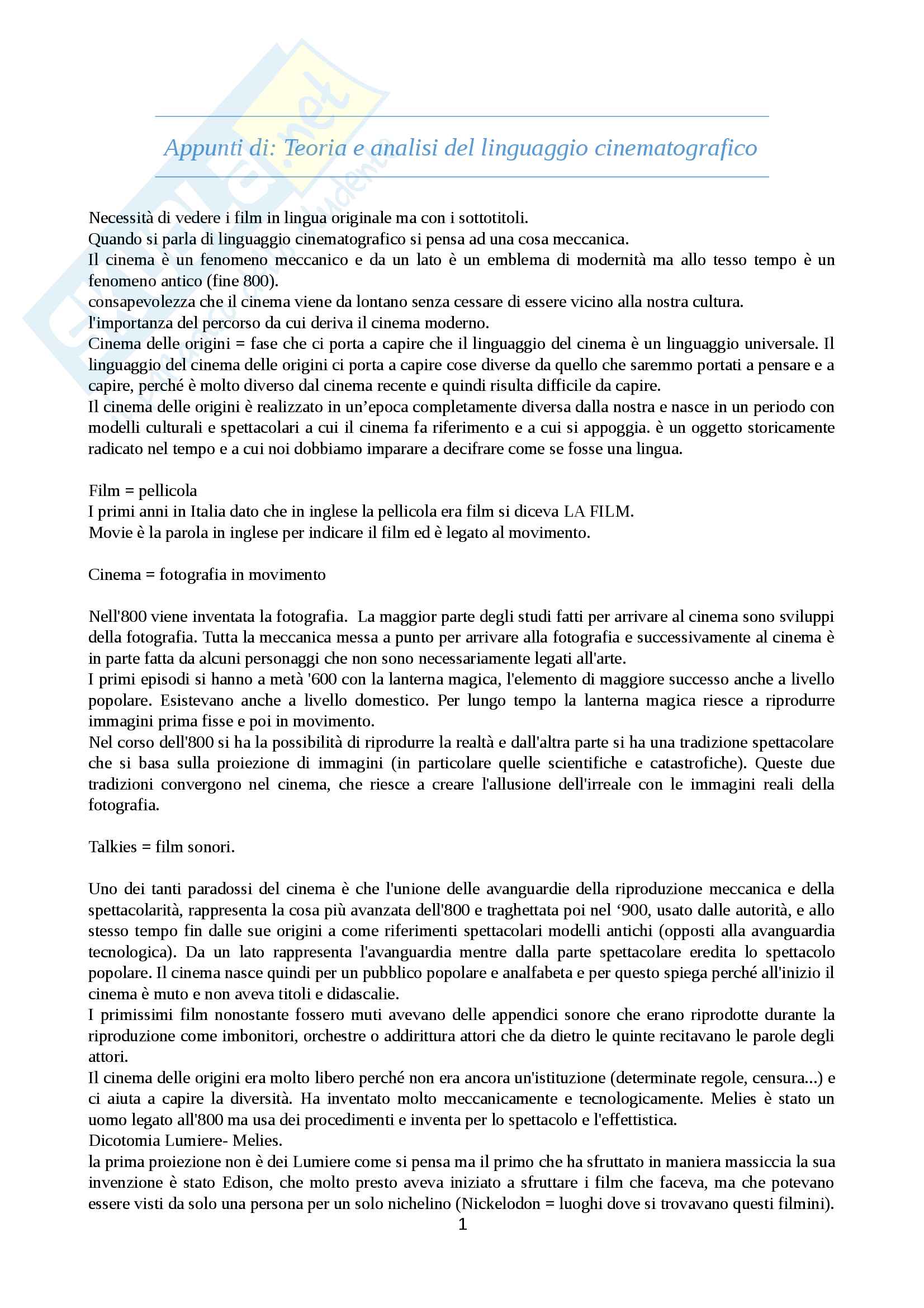 Appunti Teorie e analisi del linguaggio cinematografico Pag. 1