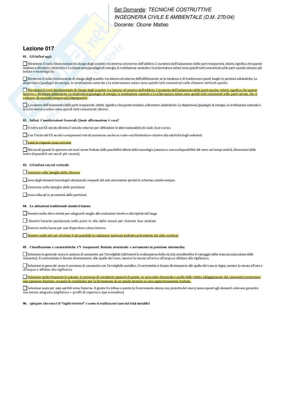 Risposte domande chiuse di Tecniche costruttive aggiornate al 2024  Pag. 26