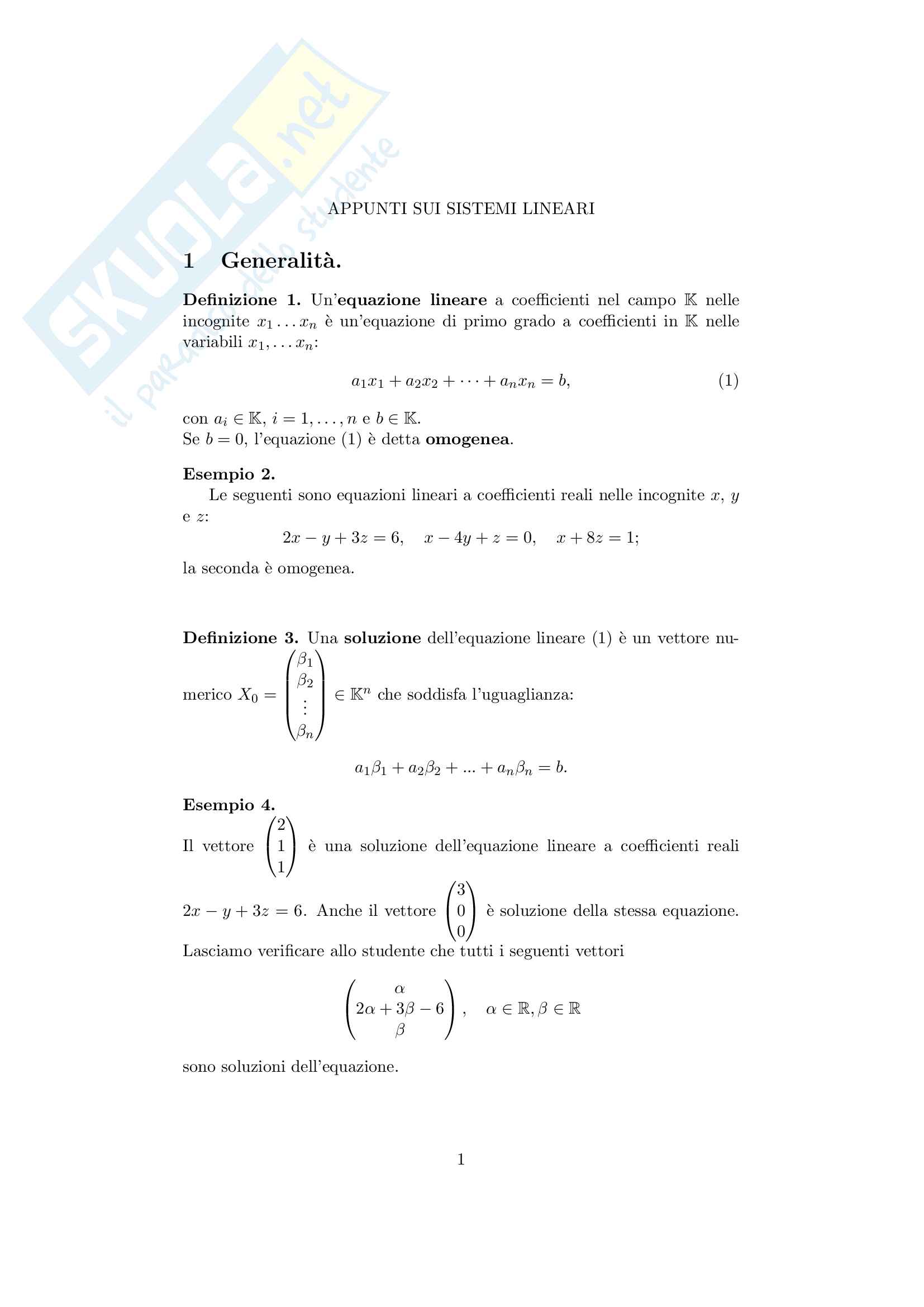 Sistemi lineari Pag. 1