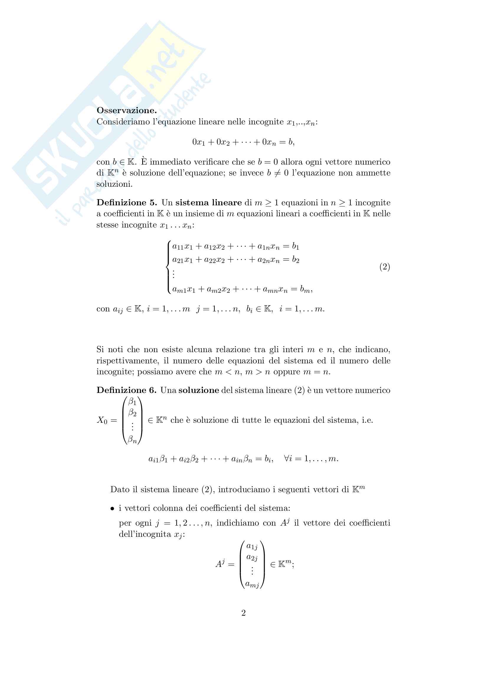 Sistemi lineari Pag. 2