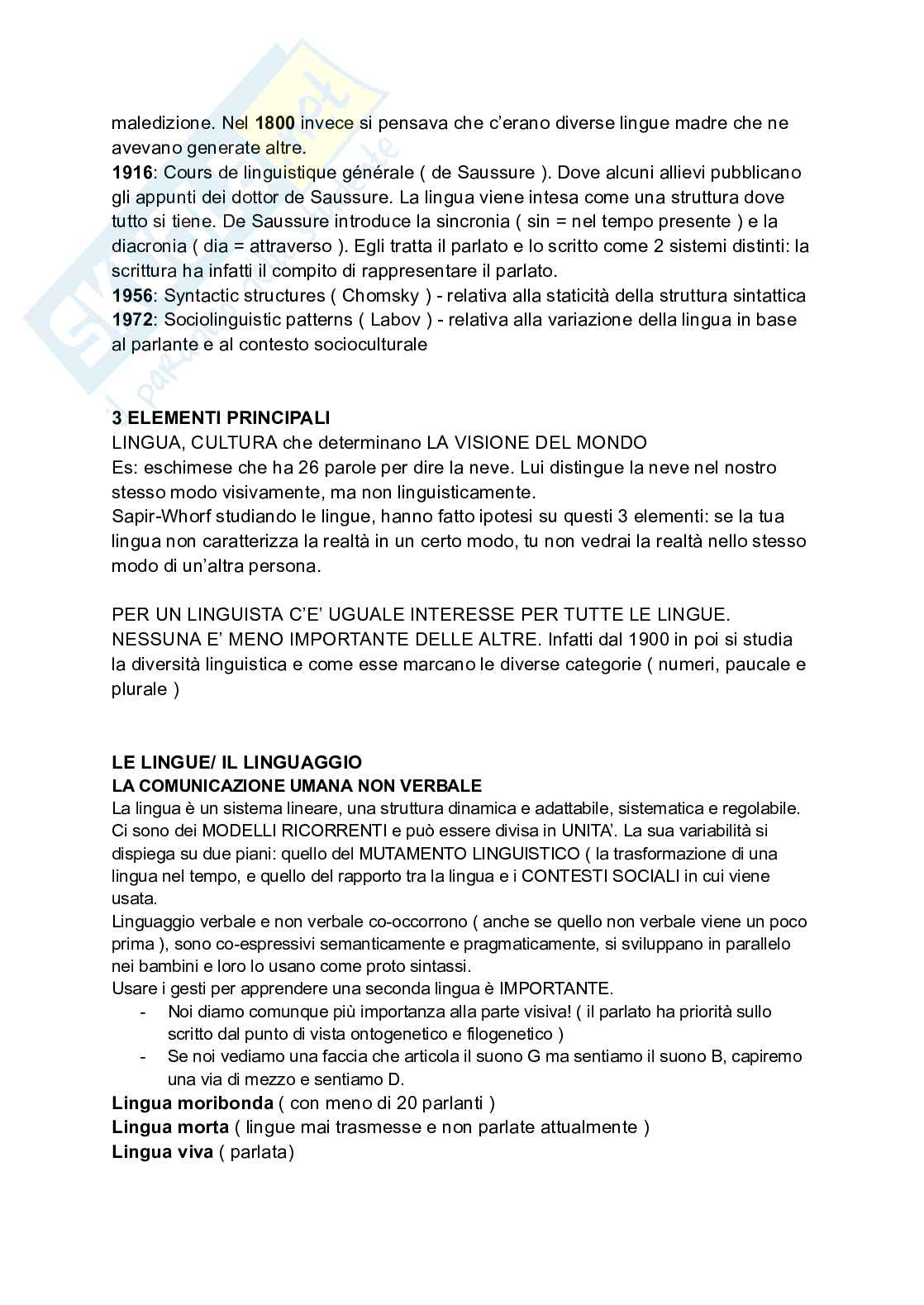 Appunti completi di Fondamenti di Linguistica, libro consigliato: Introduzione alle scienze del linguaggio, Arcodia, Panunzi Pag. 2