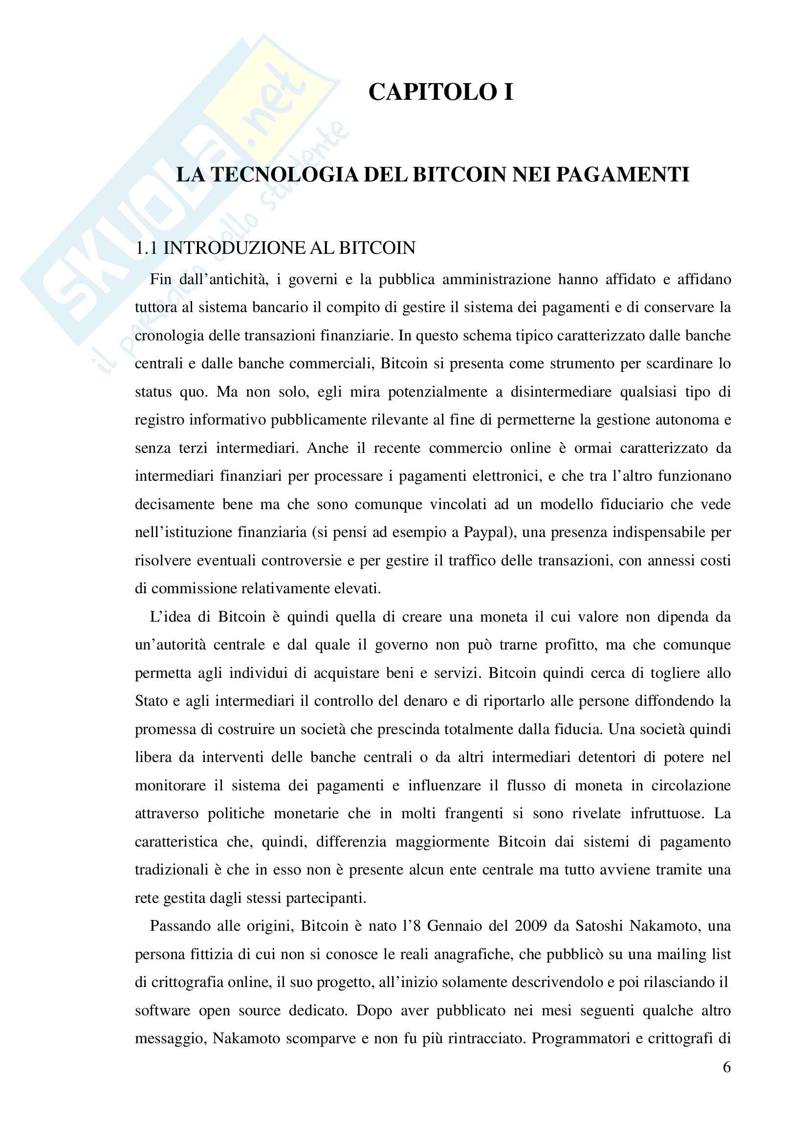 Tesi Bitcoin: profili evolutivi di un'annunciata "rivoluzione" nel sistema dei pagamenti" Pag. 6