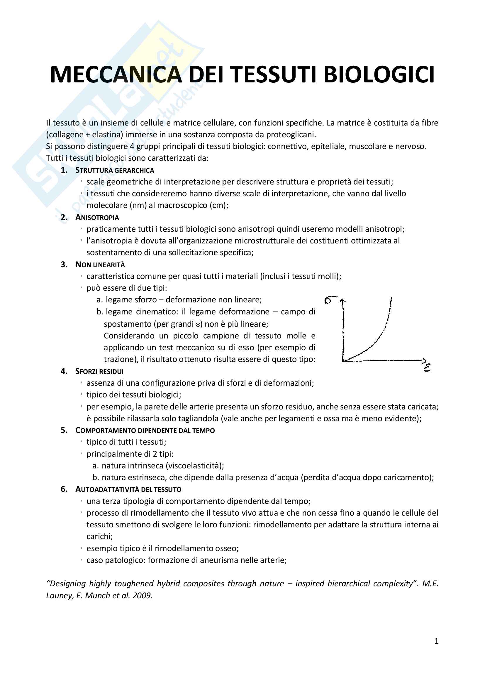 Riassunto della meccanica del tessuto osseo Pag. 1