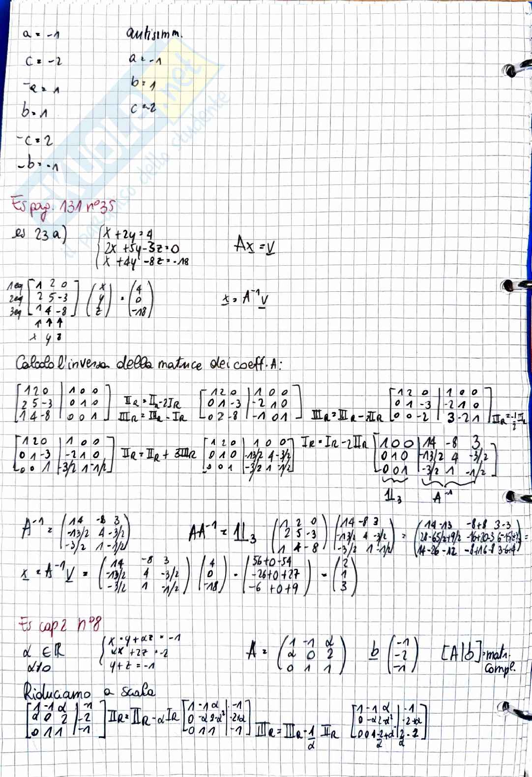 Geometria e algebra lineare: esercizi su applicazioni lineari, Kernel e isomorfismi Pag. 1