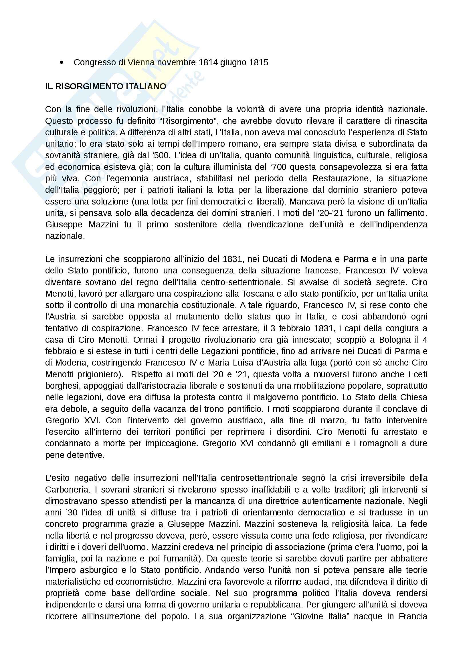 Lezioni, Storia contemporanea Pag. 1