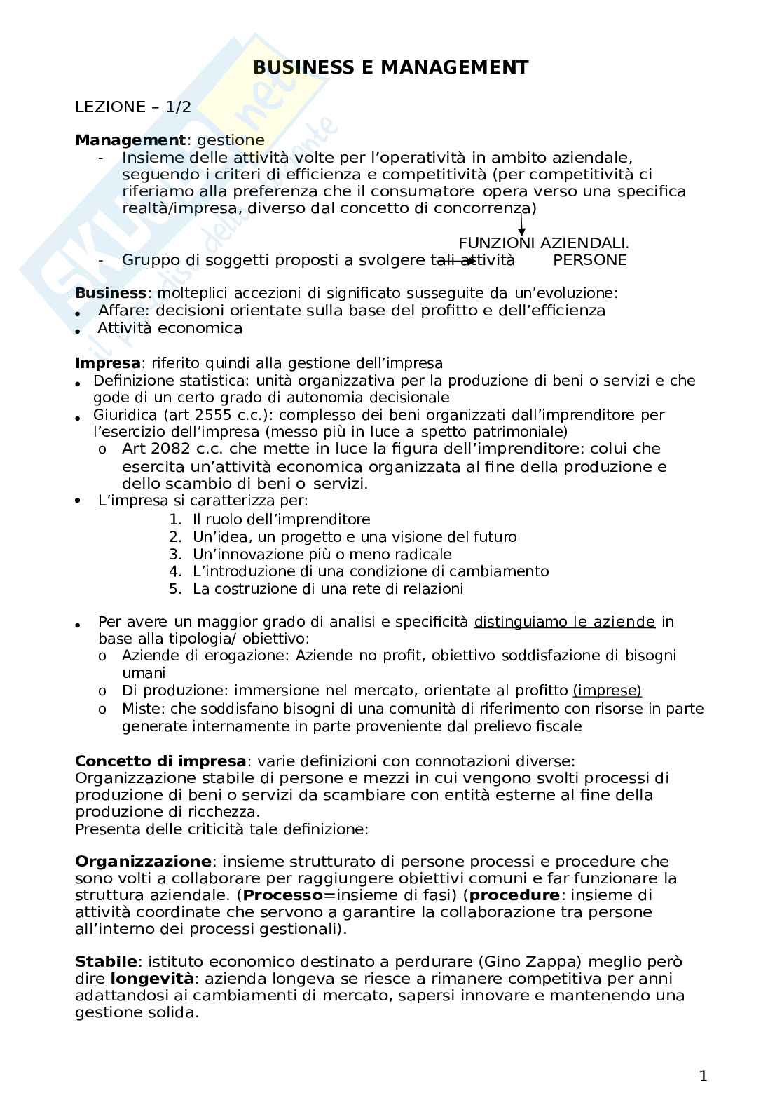 Appunti completi Business e Management Pag. 1