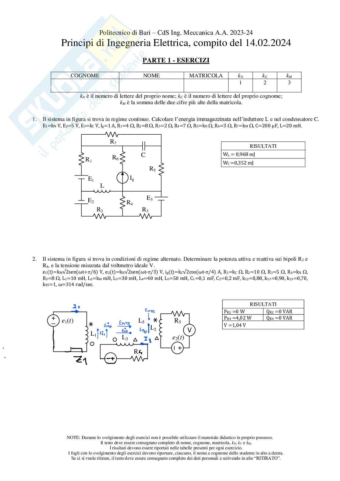 Traccia svolta di Elettrotecnica Pag. 1