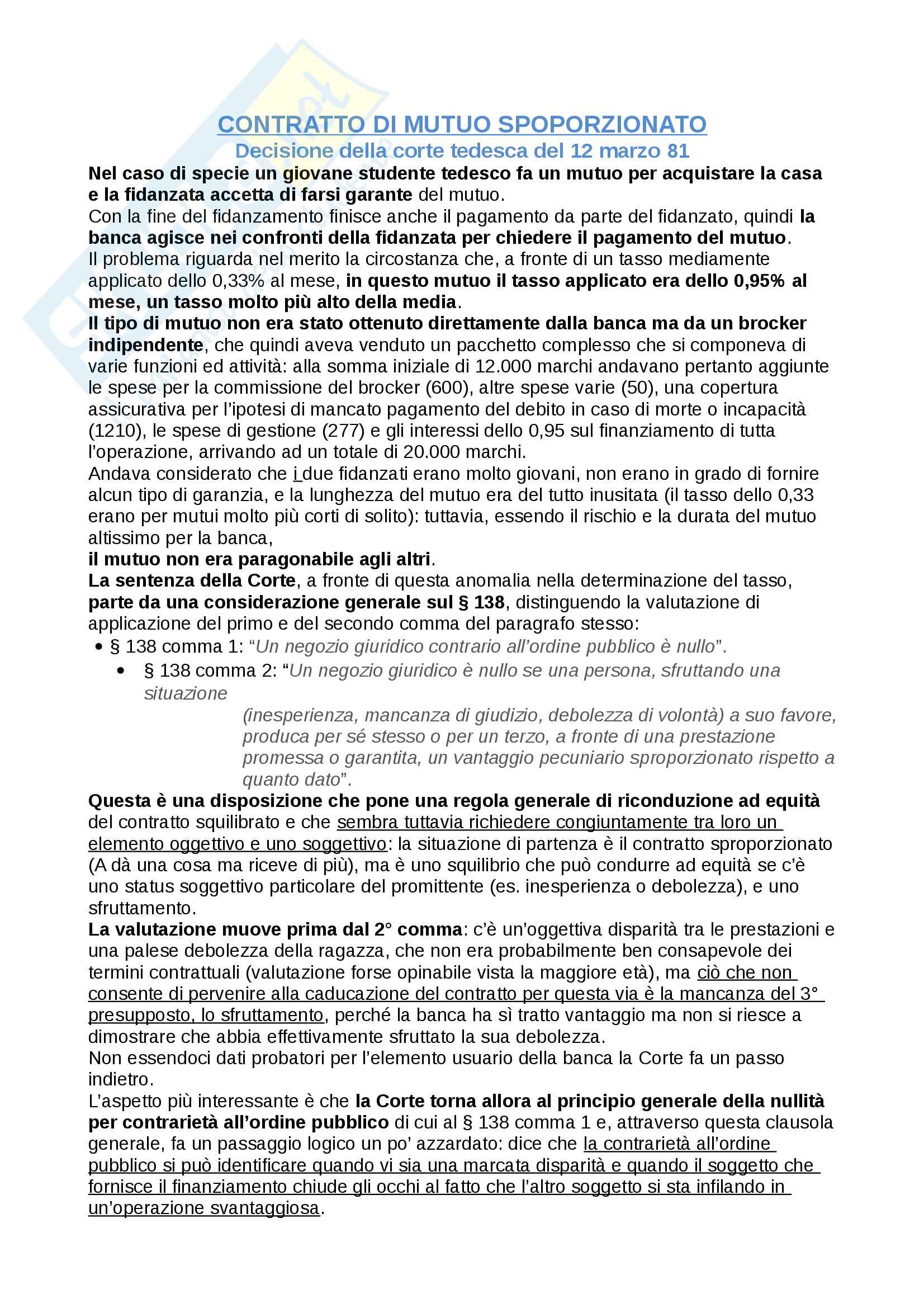 Diritto privato comparato - la sentenza tedesca sul mutuo sproporzionato Pag. 1