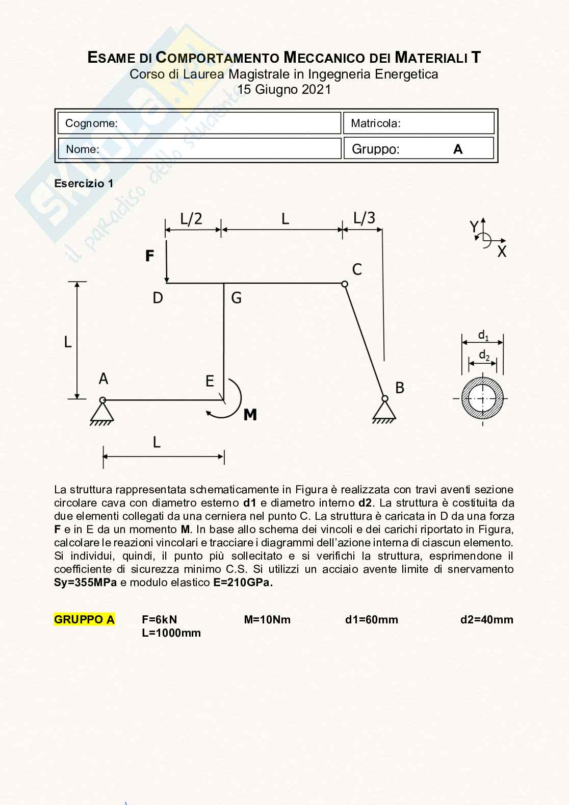 Esercizi svolti in classe Comportamento meccanico dei materiali Pag. 2