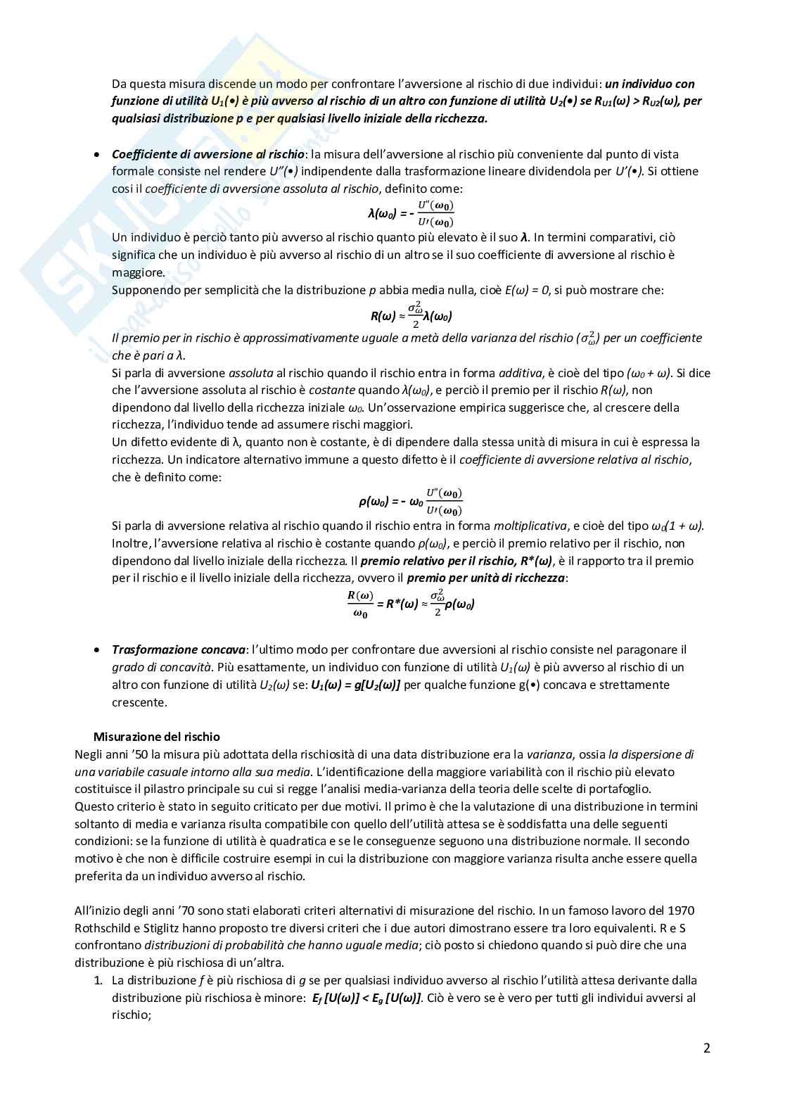 Microeconomia dei mercati finanziari Pag. 2