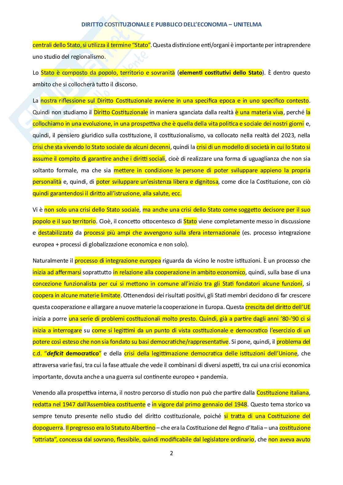Appunti completi Diritto costituzionale e pubblico dell'economia Pag. 2
