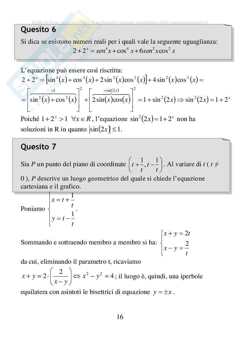 2010 - Liceo scientifico di ordinamento, sessione straordinaria Pag. 16