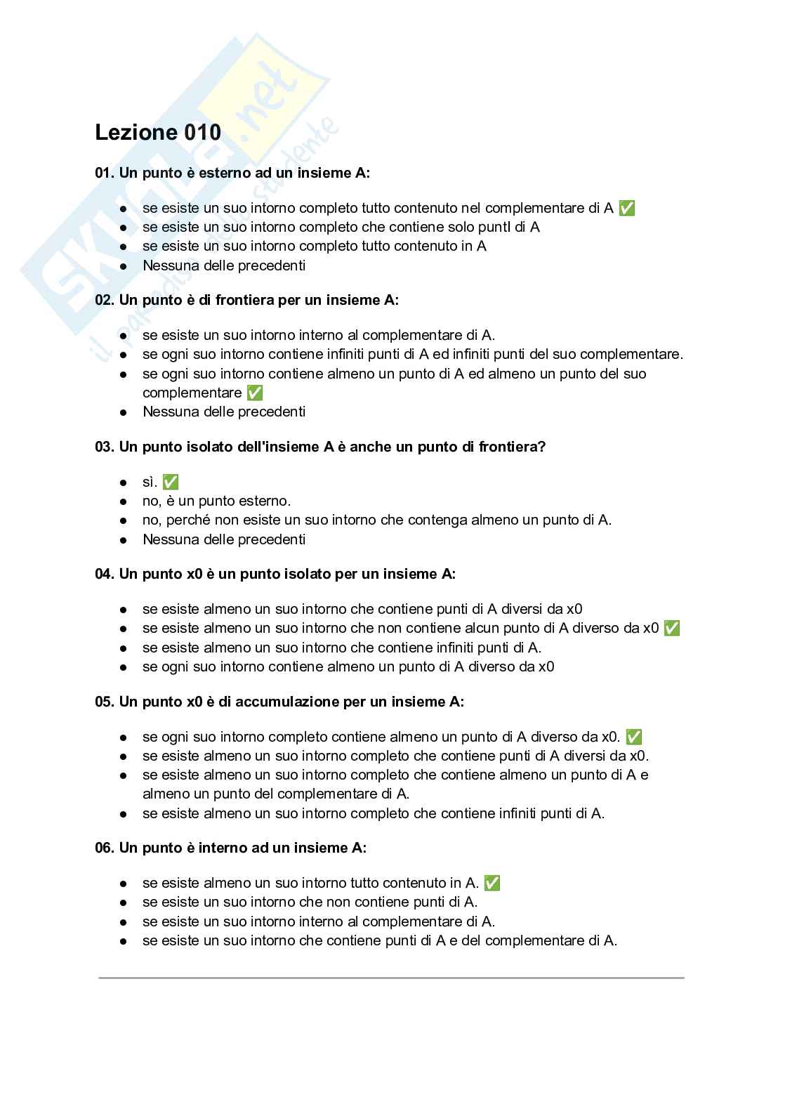 Paniere completo Metodi matematici, 2026 Pag. 1