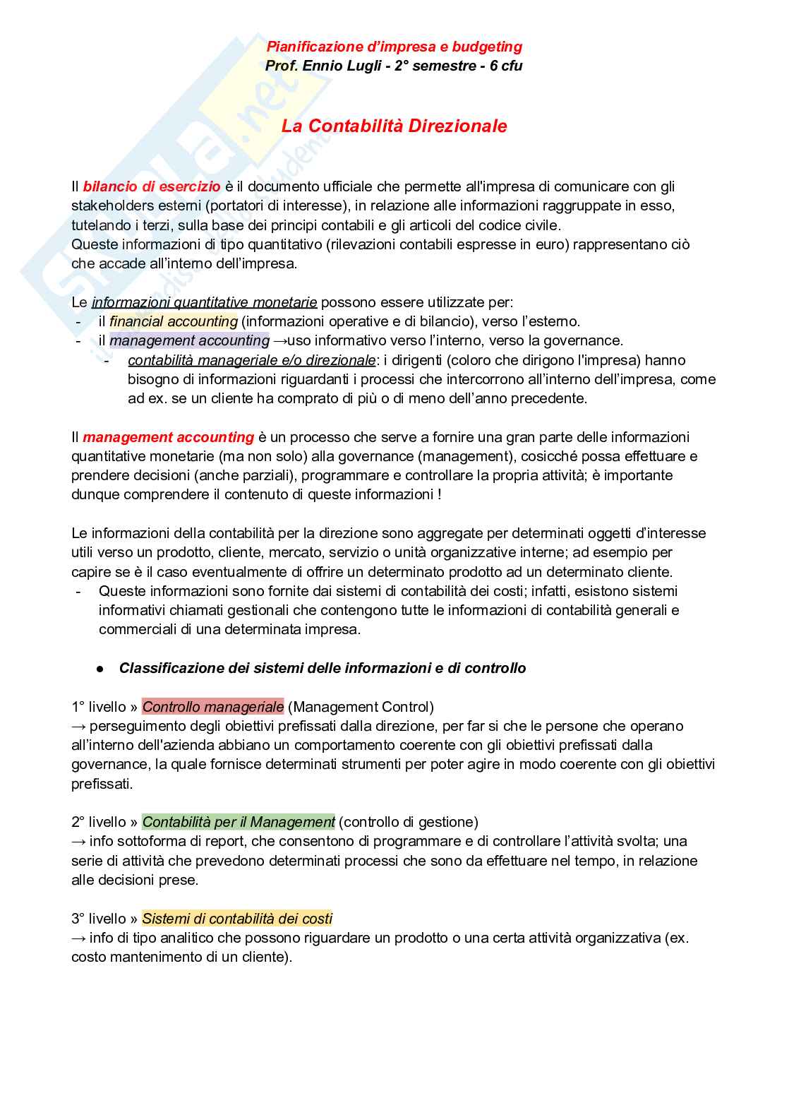 Pianificazione d'impresa e budgeting Pag. 1