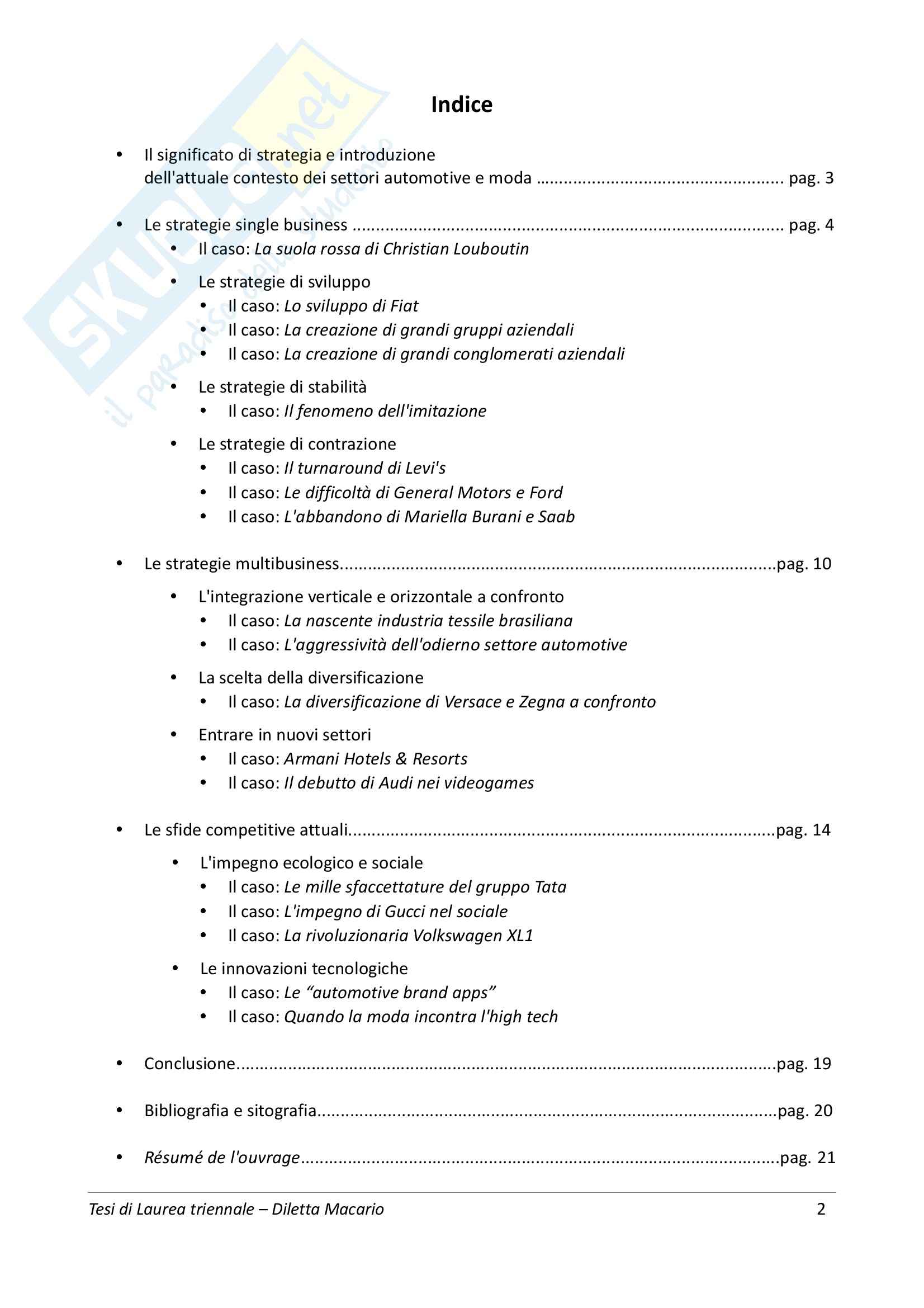 Tesi, Il ruolo delle strategie corporate nei settori automotive e moda Pag. 2
