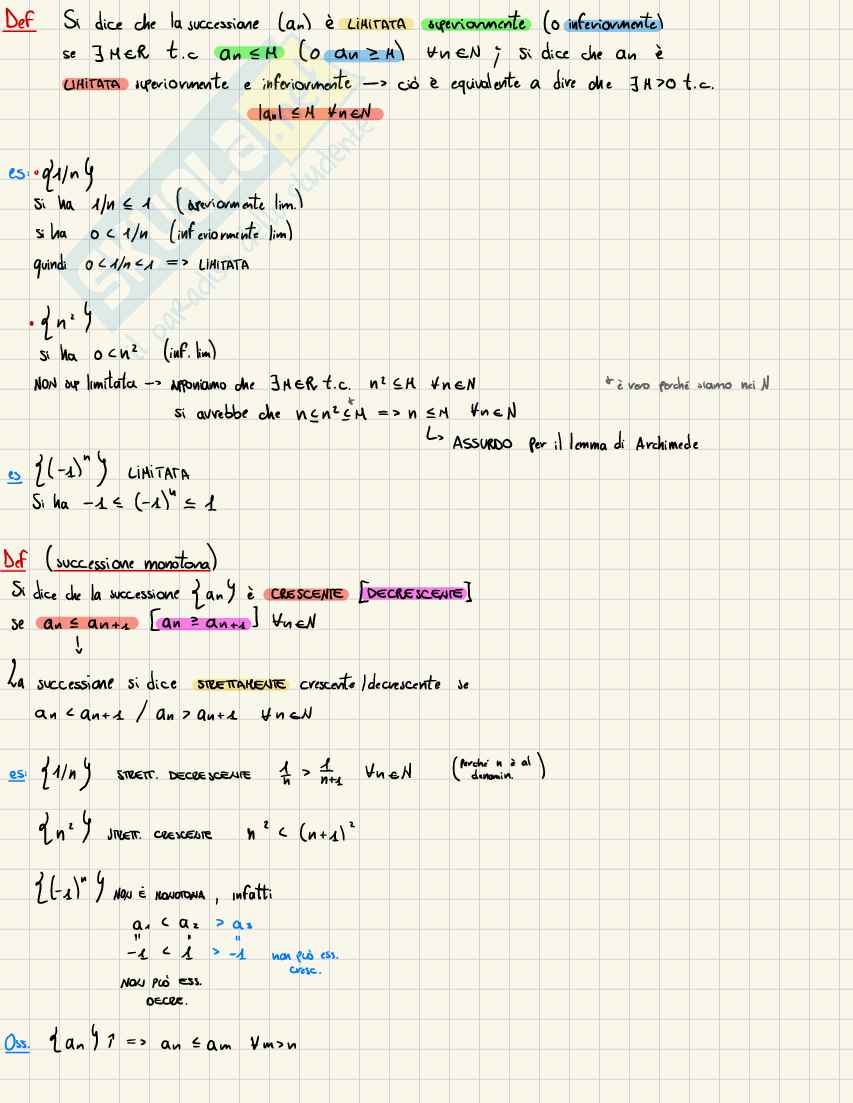 Appunti Analisi 1: teoria delle successioni, teoremi sui limiti e forme indeterminate Pag. 2