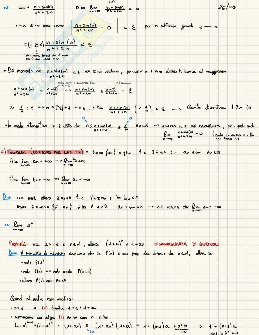 Appunti Analisi 1: teoria delle successioni, teoremi sui limiti e forme indeterminate Pag. 6