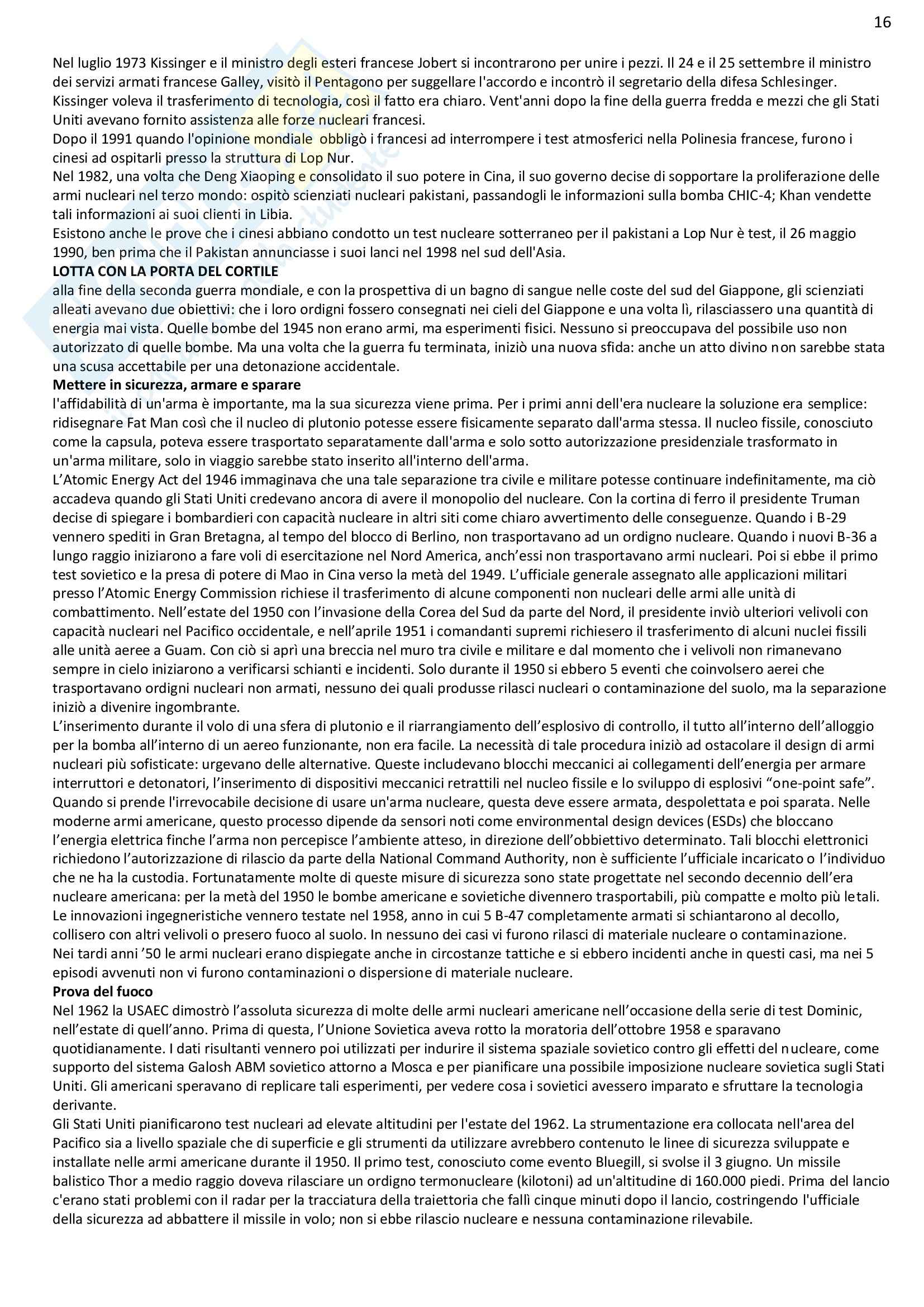 Riassunto esame Il potere nucleare nel sistema internazionale, prof. Gala, libro consigliato The nuclear express, Stillman Pag. 16