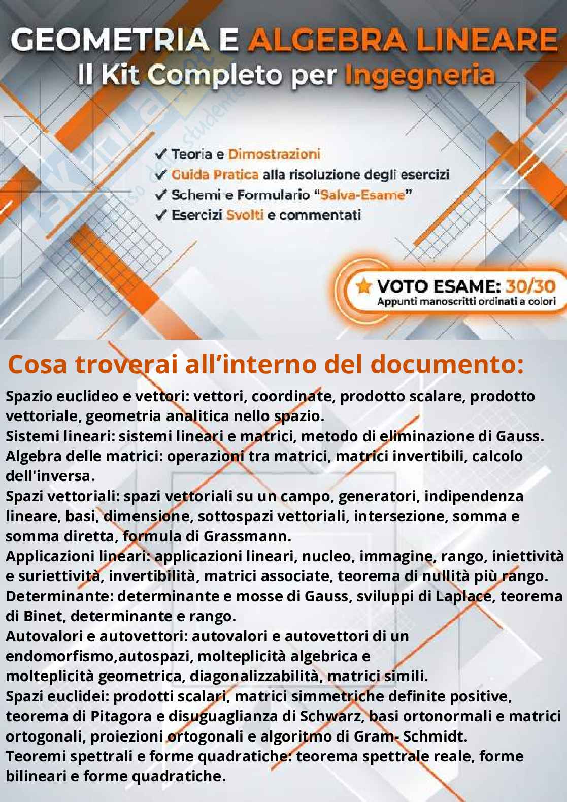 Appunti Geometria e algebra lineare + Formulario + Esercizi svolti e guida pratica alla Risoluzione degli Esercizi D'esame | Ingegneria  Pag. 1