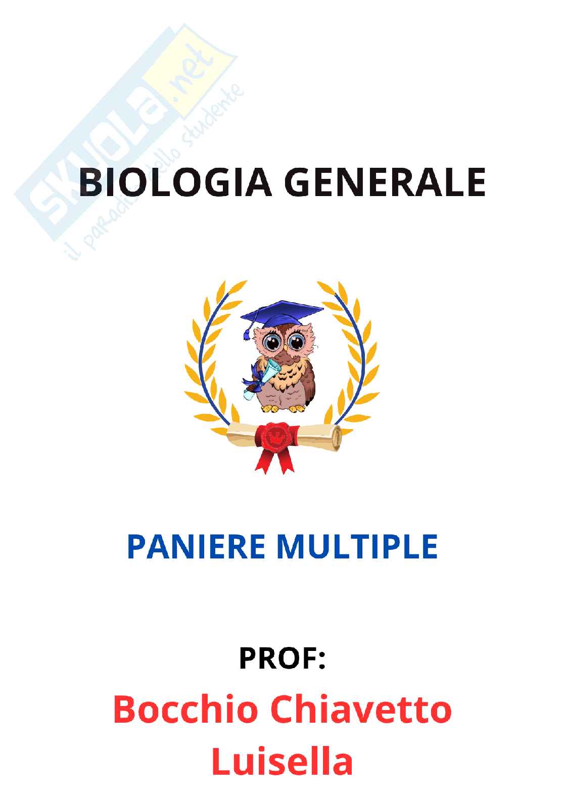 Paniere Biologia generale  - Risposte multiple - aggiornato (2026) Pag. 1