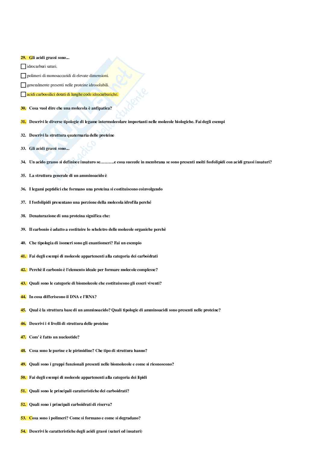 Paniere Biologia generale  - Risposte multiple - aggiornato (2026) Pag. 11