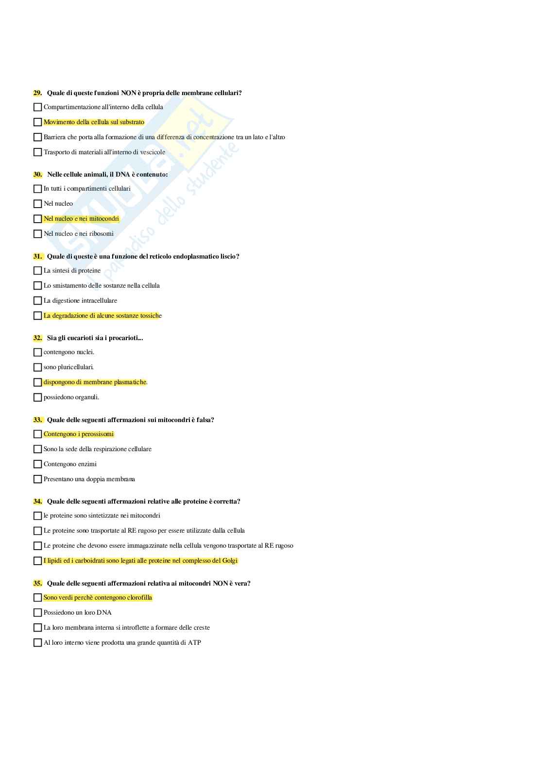 Paniere Biologia generale  - Risposte multiple - aggiornato (2026) Pag. 16