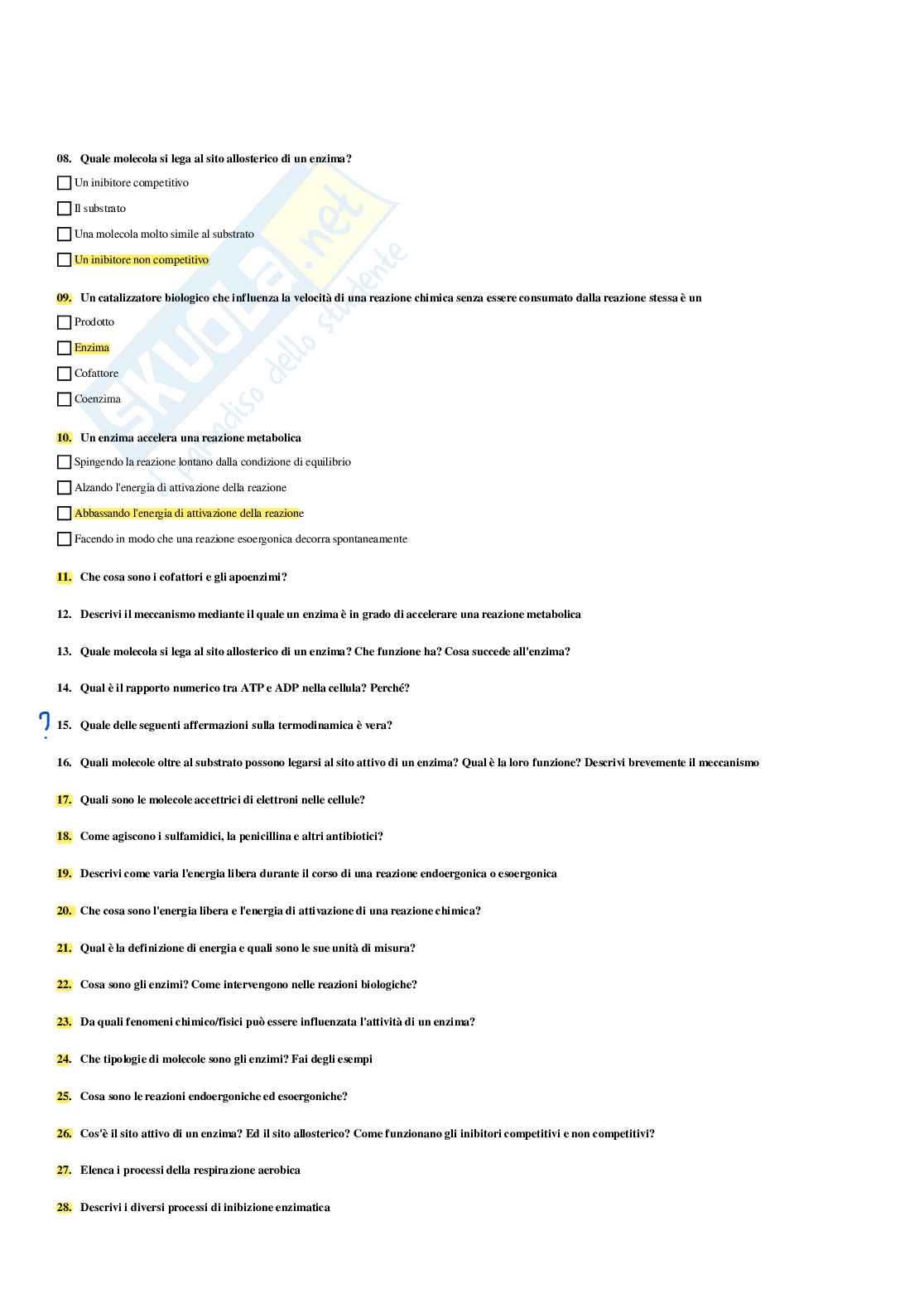 Paniere Biologia generale  - Risposte multiple - aggiornato (2026) Pag. 36