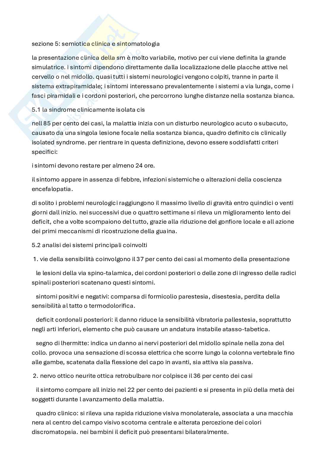 Sclerosi multipla: clinica, scala EDSS, forme evolutive e criteri diagnostici di McDonald Pag. 1