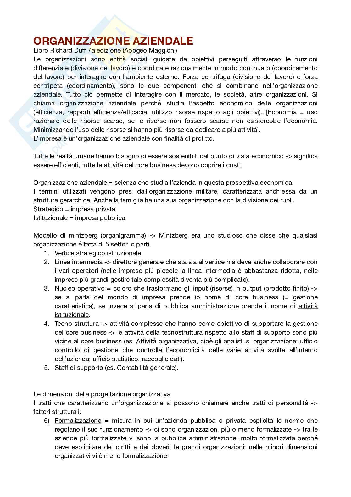 Riassunto esame organizzazione aziendale, Prof. Ingrassia Raimondo, libro consigliato Organizzazione aziendale - Settima edizione, Draft Pag. 1