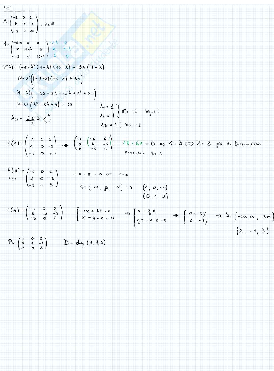 Esercizi di Algebra lineare e geometria sui matriciali Pag. 1