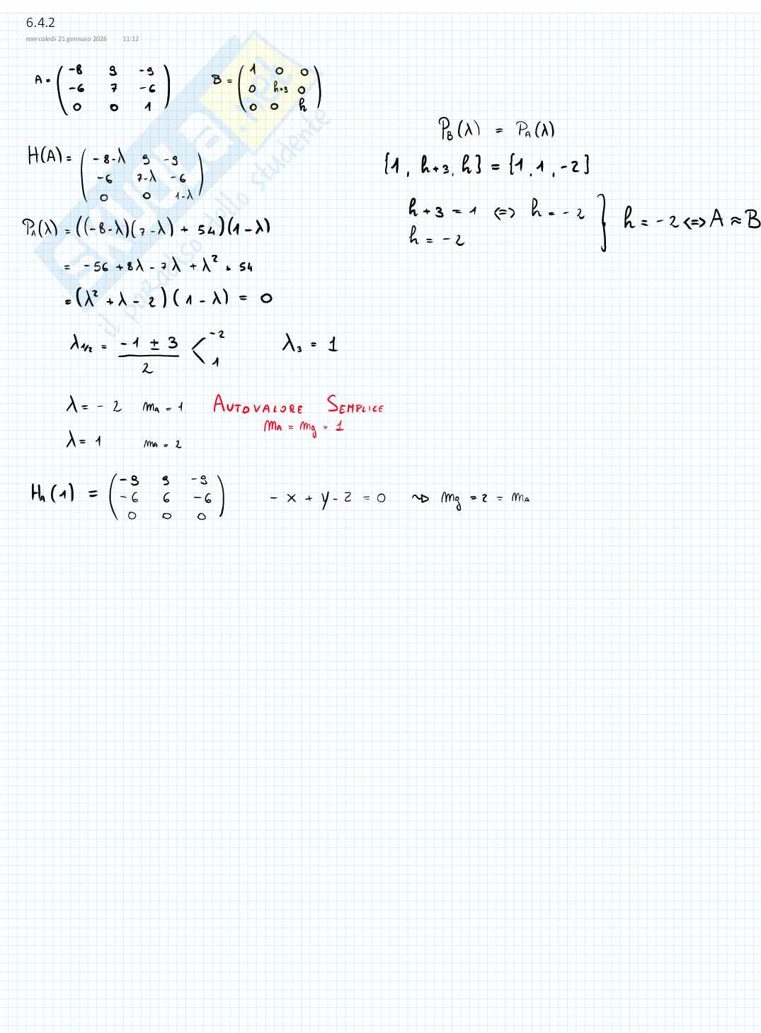 Esercizi di Algebra lineare e geometria sui matriciali Pag. 2