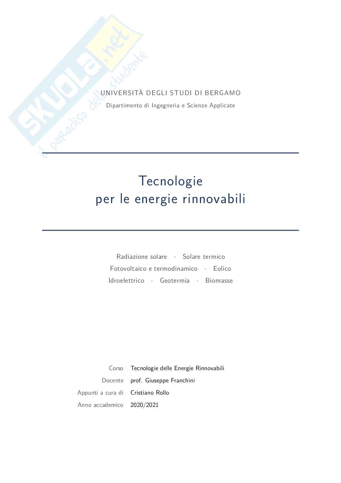 Appunti Tecnologie delle energie rinnovabili Pag. 1